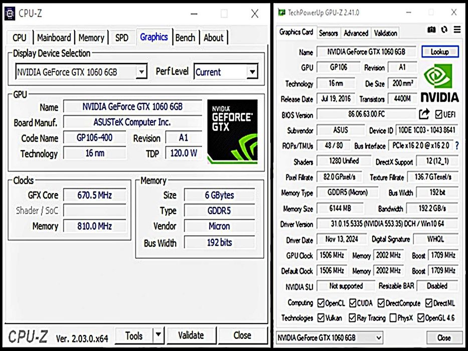 Asus GeForce 6GB GTx 1060 - Karta graficzna