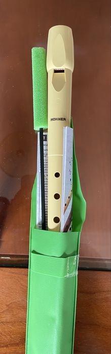Flauta Hohner com acessórios e estojo verde