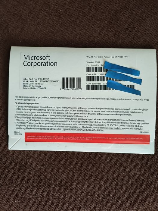 Windows 11 Pro 64Bit Polish 1pk DSP OEI DVD Język Polski ! Oryginalny ! Nowy ! Nieotwierany