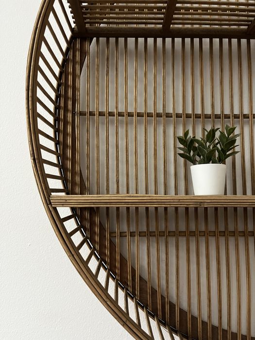 Peça decoração de parede madeira com prateleiras