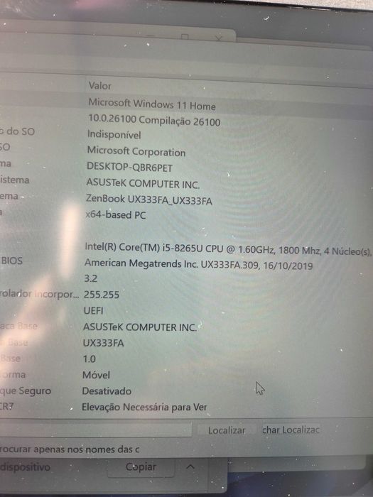 Asus slim UX330F processador i5-8266U, a funcionar sem anomalia