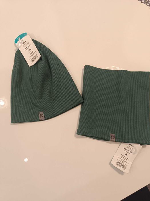 Czapka komin komplet butelkowa zieleń