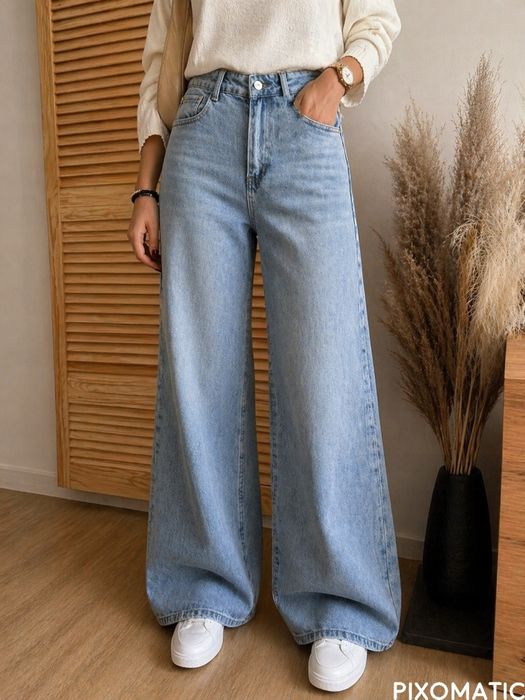 Szerokie spodnie Jeansy M.Sara WIDE LEG Jasny Niebieski XL