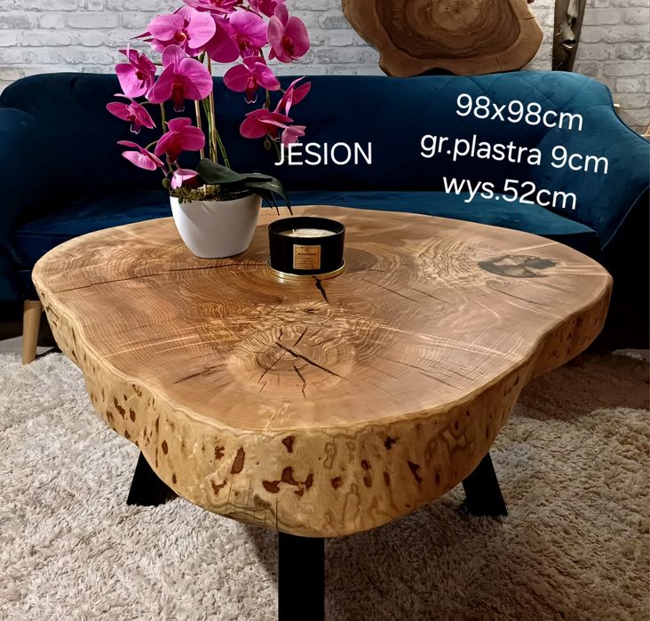 Stolik kawowy 98x98cm plaster drewna ława loft