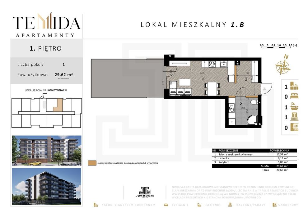 Mieszkanie 1.B | Apartamenty Temida | Kawalerka
