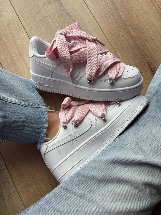 Кеди Nike Air Force 1 Low Custom Lanvin Laces Pink / кеды Найк Форс 1