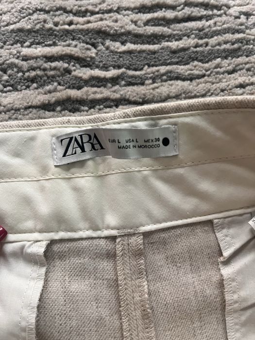 ZARA lniane beżowe spodnie L