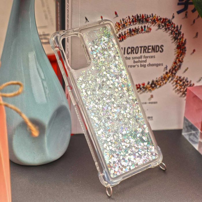 Etui iPhone 5 5S SE 2016 z łańcuszkiem brokat TPU różowe złoto