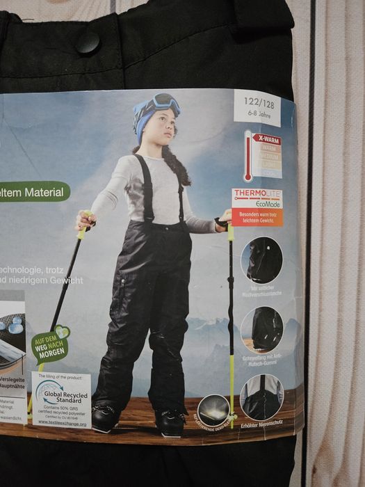 Crivit 122/128 штани лижні дитячі чорні зимові термо комбінезон