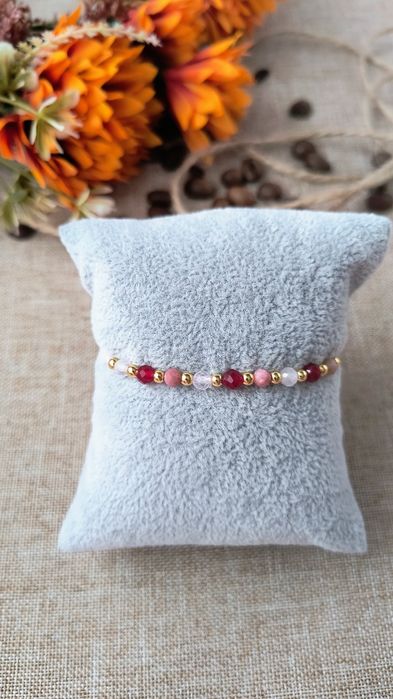 Bransoletka Talizman Miłość - Kwarc Różowy, Rubin, Rodonit