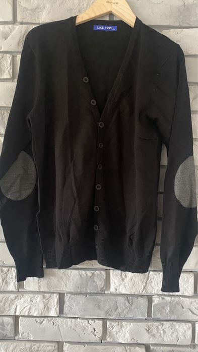 Czarny sweter kardigan łaty L XL 40 42 nowy