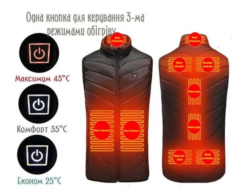 Жилет із підігріванням USB S 9 зон обігрівання Детальніше: