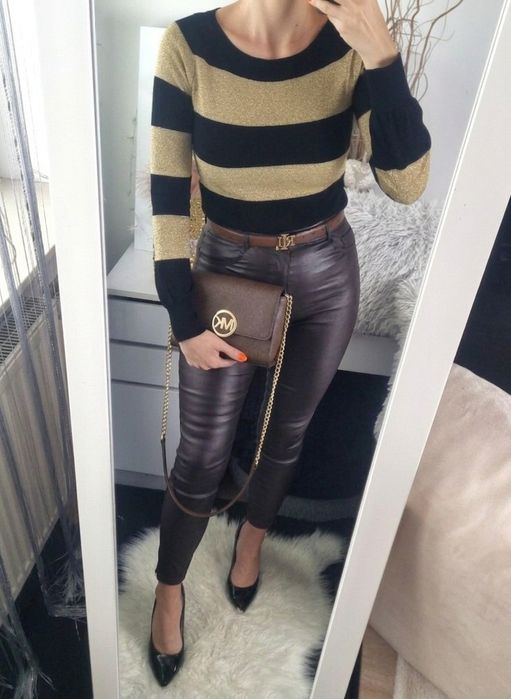 H&M Sweter damski zdobiony złotą nitką wiskoza M