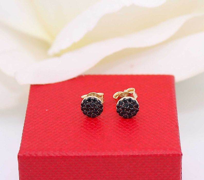 Złote kolczyki p.585/0,96g, drobne wkrętki z czarnymi cyrkoniami