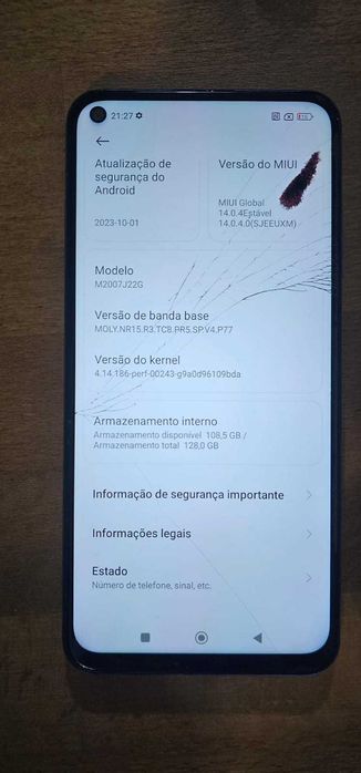 Xiaomi Redmi Note 9 - funciona bem, tem ecrã partido - 128Gb/4Gb