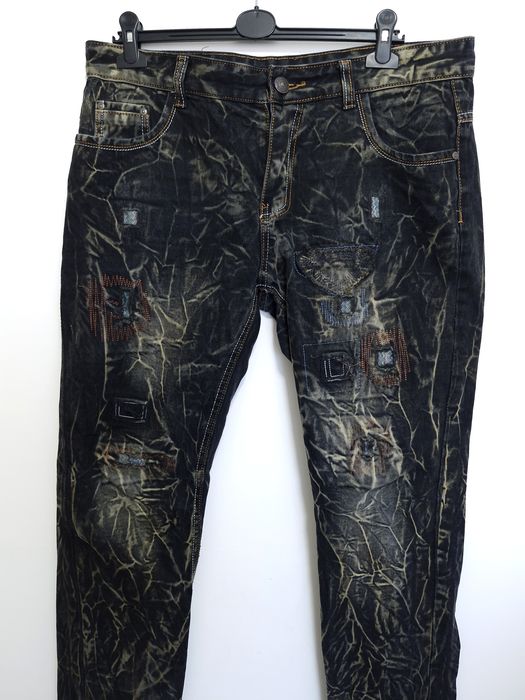 Spodnie jeansowe streetwear handmade custom postarzane L XL