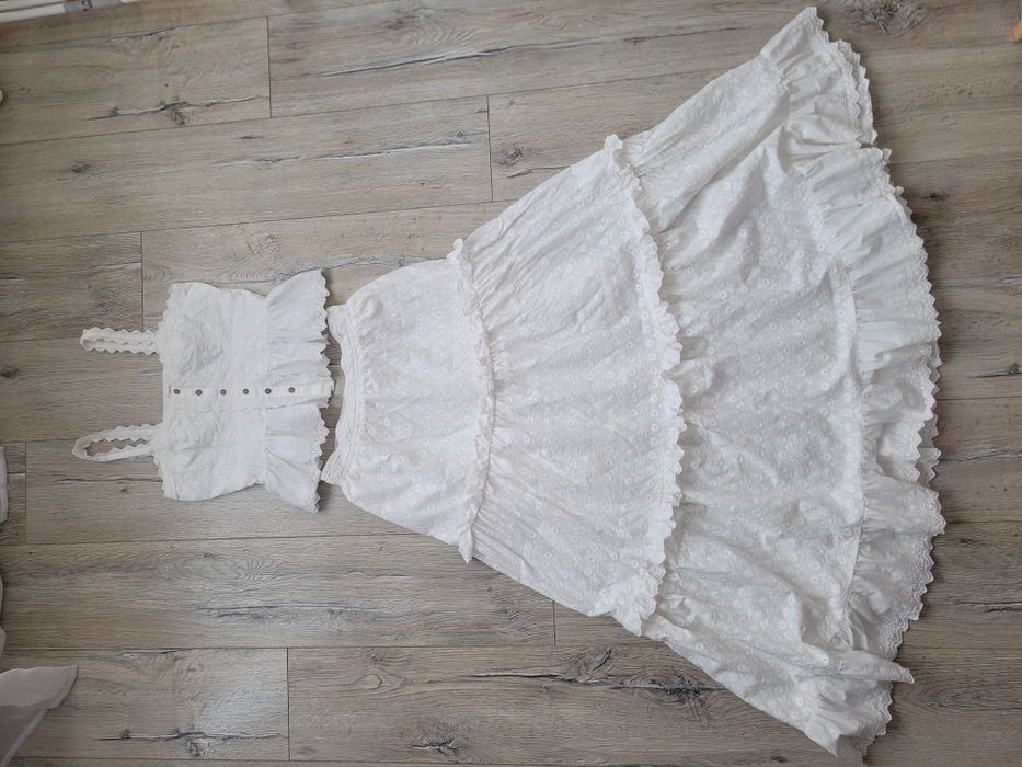 Newbie zestaw bialy boho rozmiar S falbanki koronka