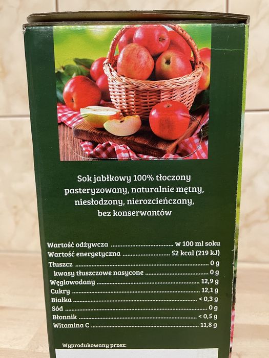 Świeży sok, pasteryzowany, bez dodatku  cukru