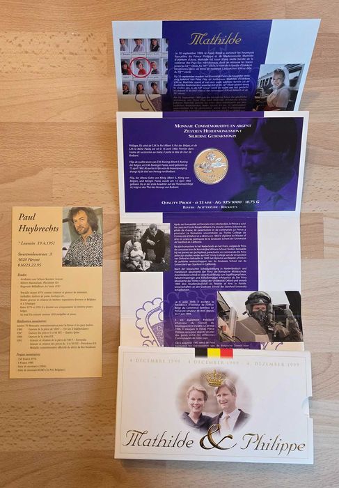 Moeda comemorativa em prata do Rei Filipe da Bélgica, 1999