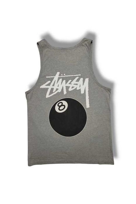 Vintage Rare Y2K Stussy 8 Black Bill Tank Top Sleveless  Koszulka M