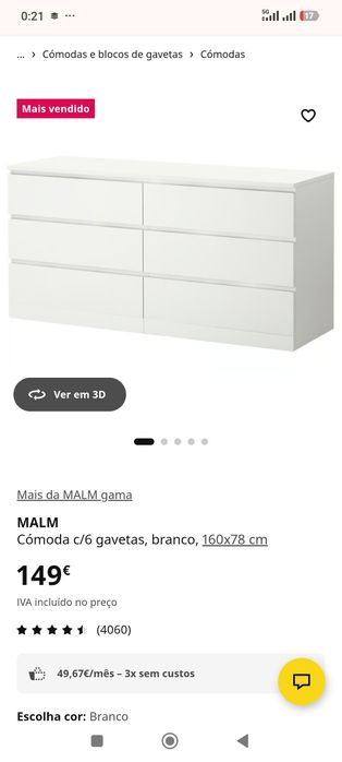 Cómoda Dupla Malm - Lacada a Branco - Rigorosamente nova! - 1,6 MTS de Largura