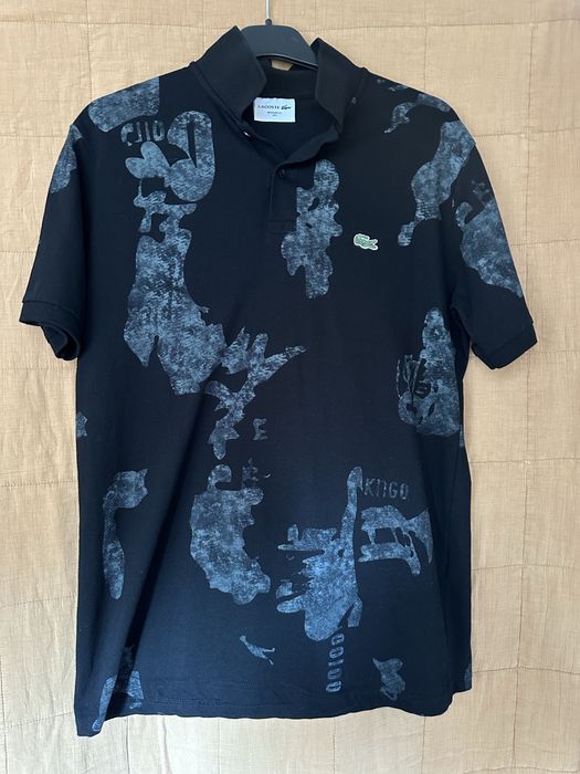 Чоловіча футболка поло Lacoste  чорна з шарічним прінтом regular fit розмір xxl