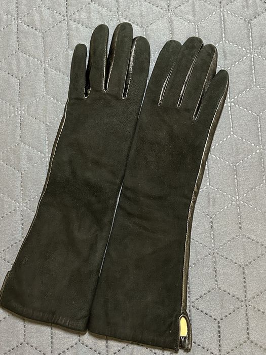 Рукавиці високі шкіра/замша