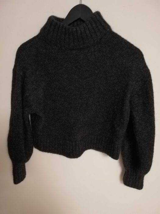 sweter wełna alpaka S 36 H&M szary krótki sweter H&M S 36