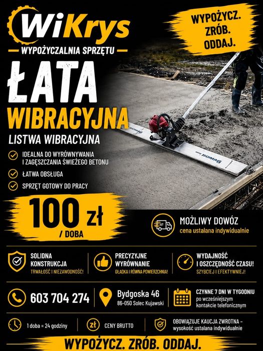 Lata wibracyjna,listwa wibracyjna wynajem,