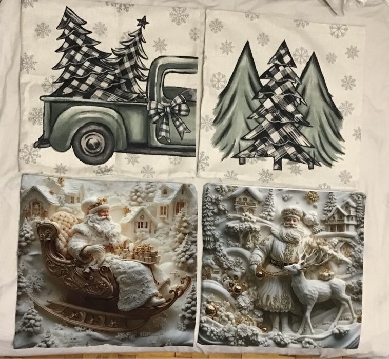 Новорічні наволочки на подушку ялинка санта клаус олень сани машина