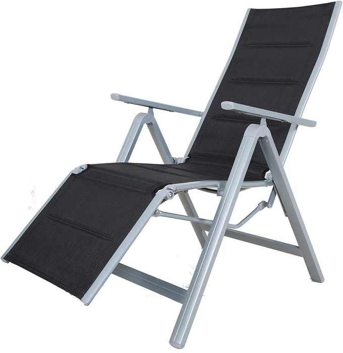 Chicreat 80504 Składany leżak, aluminium, czarny/srebrny, 69x57x113 cm
