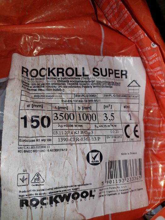 Wełna nowa 3 wałki Isover, Rockwool