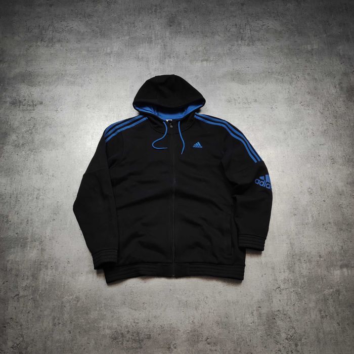MĘSKA Bluza PREMIUM Czarna 3 Paski Z Kapturem Hoodie Adidas Grubsza