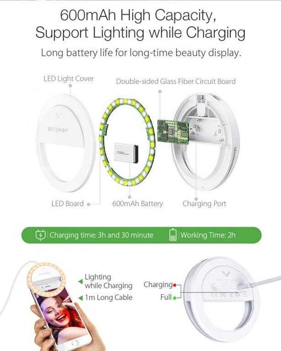 BlitzWolf BW-SL0 Pro Світлодіодний кільцевий ліхтар 1000 люменів