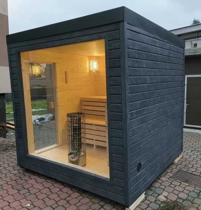 SAUNA ZEWNĘTRZNA OGRODOWA 2.5x3m Ocieplona + Piec + Witryna