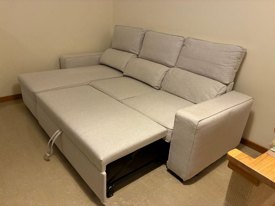 Sofá Cama com Chaise Longue Reversível e Encosto Reclináve