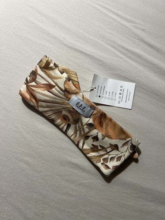 Opaska handmade nowa jesień kokarda szałwia beż big bow węzeł