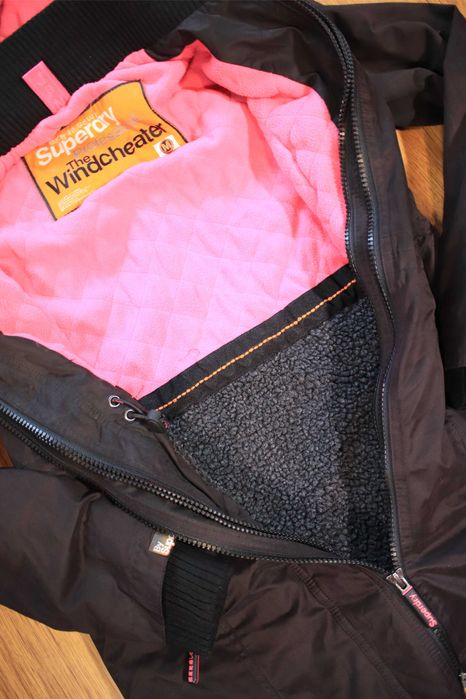 Kurtka Superdry r. M ciemny brąz z kapturem ocieplana damska