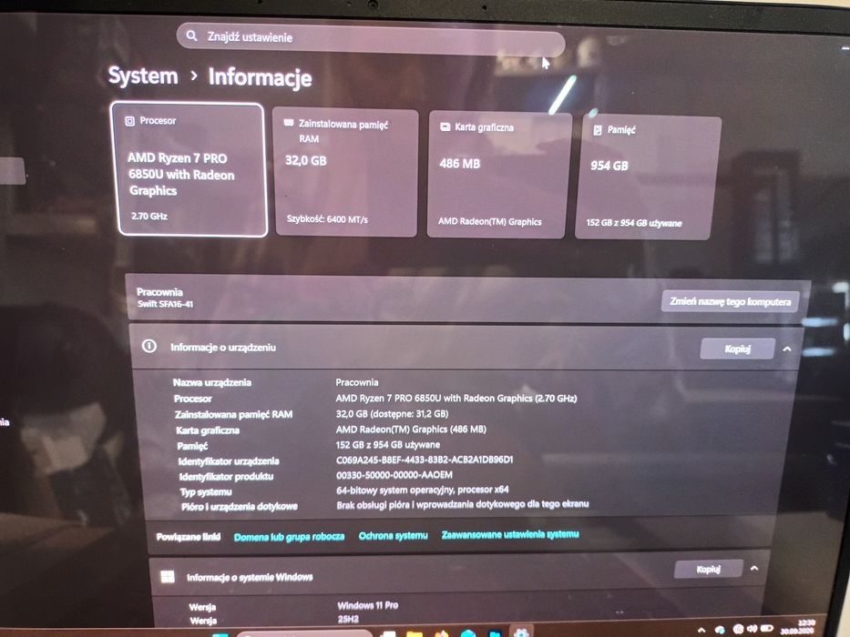 Laptop Acer Swift Edge SFA 16-41 Ram 32gb  AMD Ryzen 7 Pro 1TB Gwarancja