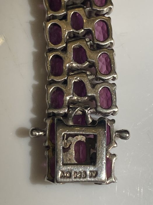 Srebrna bransoletka z rubinami Harry Ivens sygnatura 925 unikat