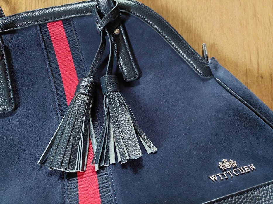 torebka skórzana wittchen granatowa ozdobny lampas metka