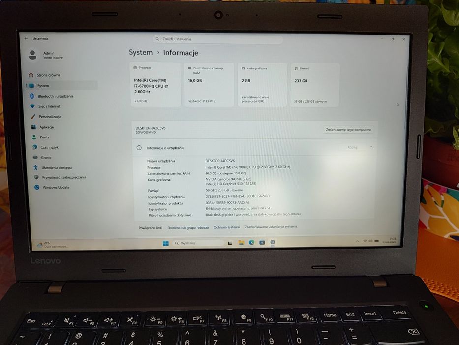 Lenovo ThinkPad T460p i7-6700HQ/grafika NVIDIA/SSD 256GB Samsung Evo/16GB RAM/FHD
