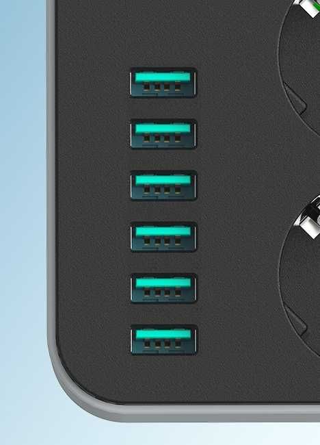 Przedłużacz listwa zasilająca 3 gniazda + 6 USB 4A