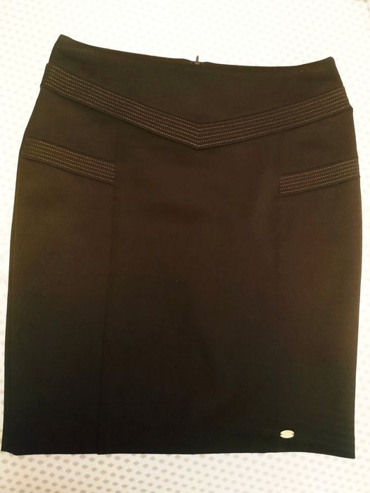 Офісна темно-коричнева спідниця міді  BRICCHINO з розрізом позаду