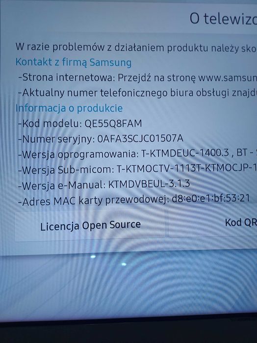 Samsung 55cali QE55Q8FAM-4K-UHD-100Hz-SmartTV-Wi-Fi-Bluetooth-części