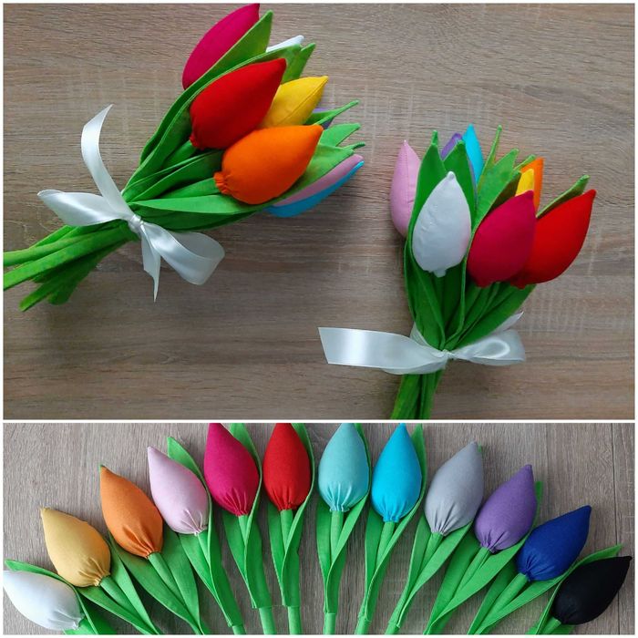 Dzień Matki tulipany bilecik 13 kolorów folia, bilecik wstążeczka