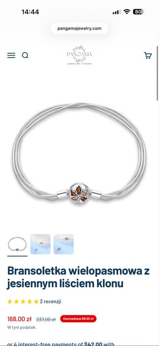 Srebna bransoletka i 2 charmsy S925 Pandora Pangama