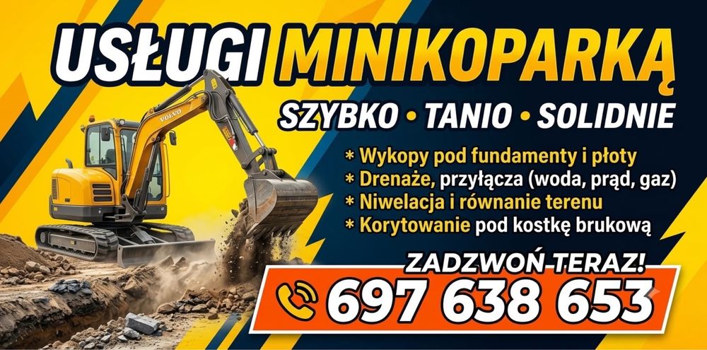Usługi Minikoparką | Wykopy | Równanie Terenu | Przyłącza