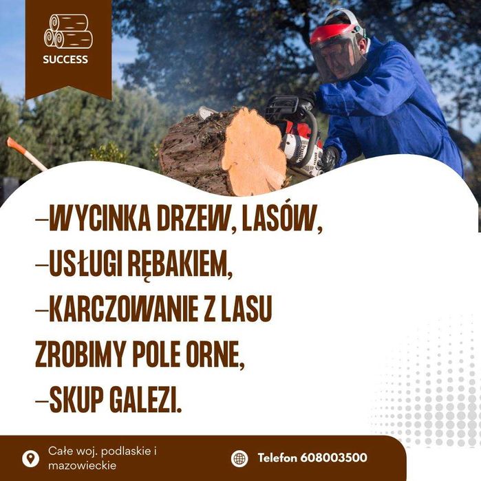 Wycinka lasów, rekultywacja, frezowanie 30 cm – Czyżew