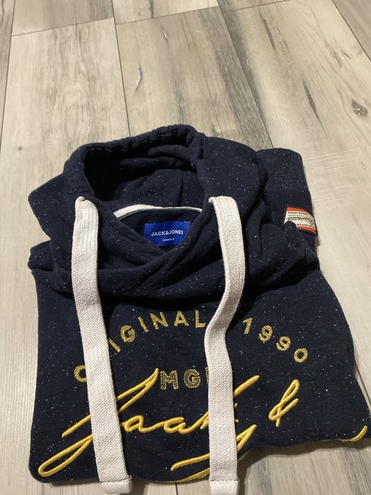 Bluza Jack&Jones S męska granatowa tłoczona z kapturem nie ocieplana